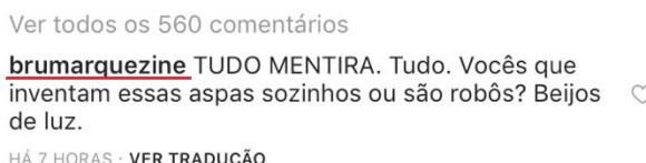 Bruna Marquezine posta comentário no Instagram e diz que não houve reaproximação com Neymar