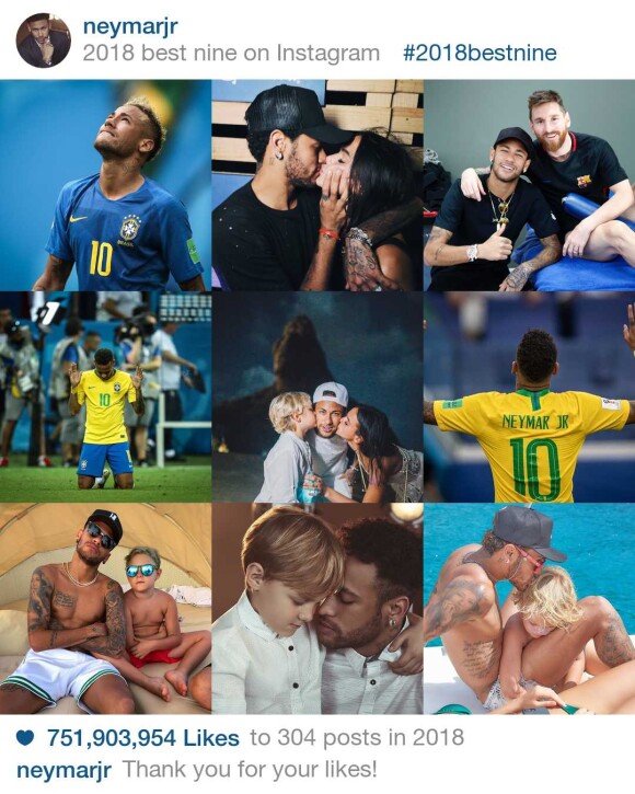 Neymar tem fotos com o filho, em campo e com Bruna Marquezine como as mais curtidas do ano