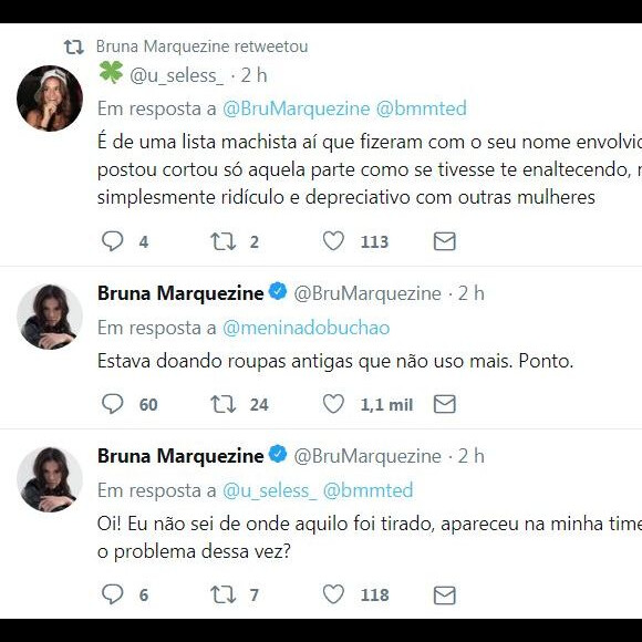 Bruna Marquezine respondeu Twitts de seguidores e se irritou com críticas