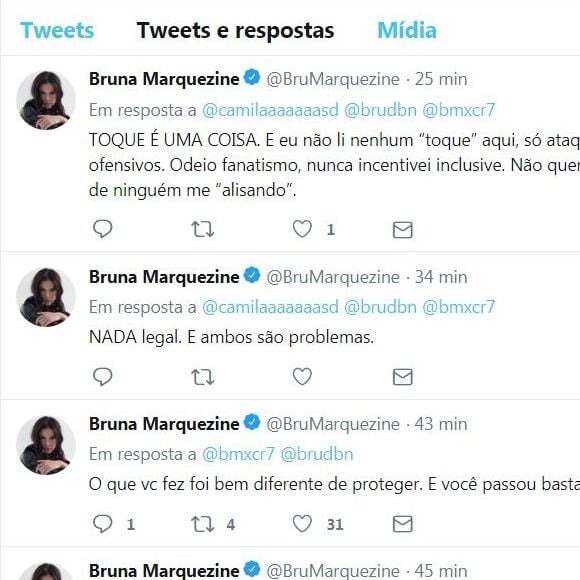 Depois de um tempo, Bruna Marquezine apagou os tweets