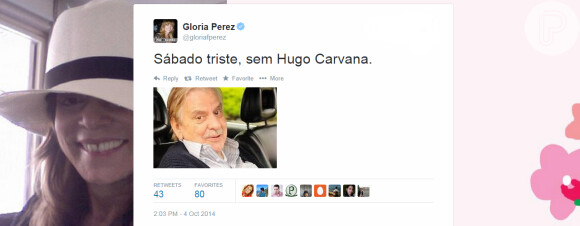 Gloria Perez lamentou a perda do diretor: 'Sábado triste, sem Hugo Carvana'