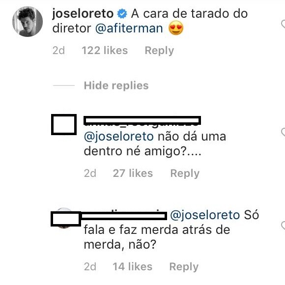 José Loreto comenta em foto de Fernanda de Freitas sobre cena da novela "O Sétimo Guardião"