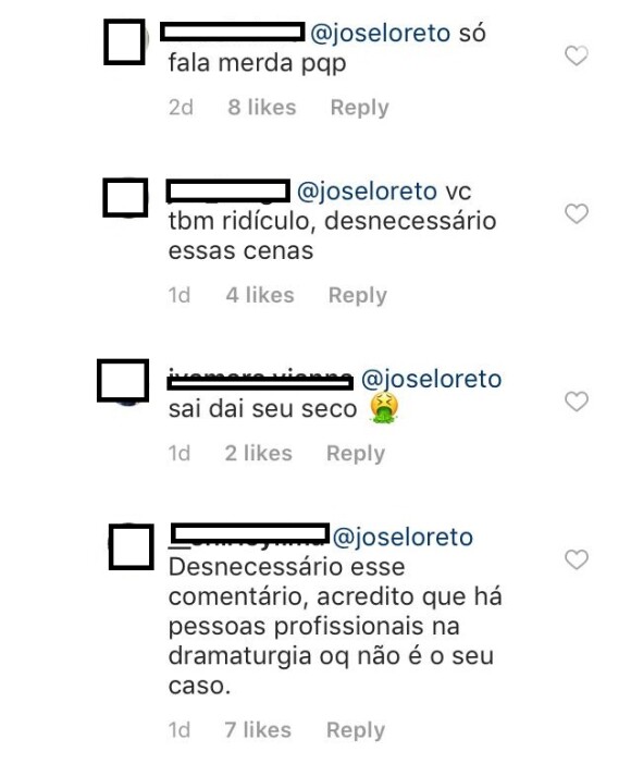 José Loreto é criticado por comentário em foto de Fernanda de Freitas sobre cena da novela "O Sétimo Guardião"