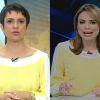 A blusa amarela com listras nas mangas foram usadas por Sandra Annenberg, da Globo, e Rachel Sheherazade, do SBT