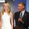 Durante uma confraternização, Gwyneth Paltrow elogiou o presidente dos EUA, Barack Obama: 'Sou uma de suas maiores fãs, se não for a maior. Você é tão lindo que eu não consigo nem falar direito'