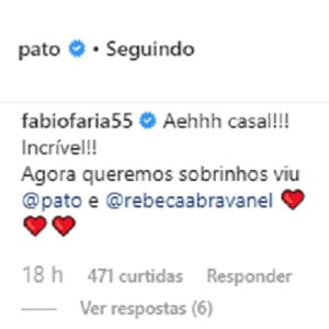 Fabio Faria deixa mensagem para a cunhada, Rebeca Abravanel, e Alexandre Pato