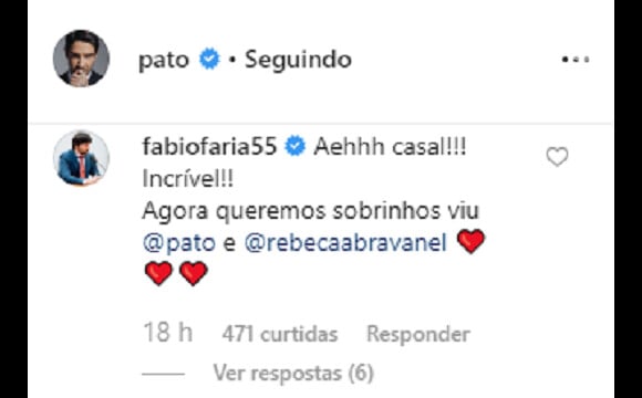 Fabio Faria deixa mensagem para a cunhada, Rebeca Abravanel, e Alexandre Pato