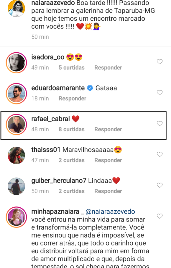 Marido de Naiara Azevedo, Rafael Cabral comentou foto de sertaneja no Instagram