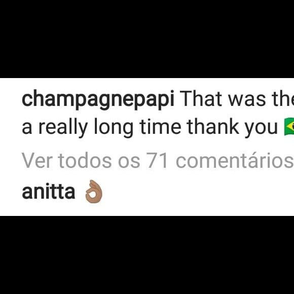 Anitta comentou a publicação de Drake sobre o show no Rock in Rio