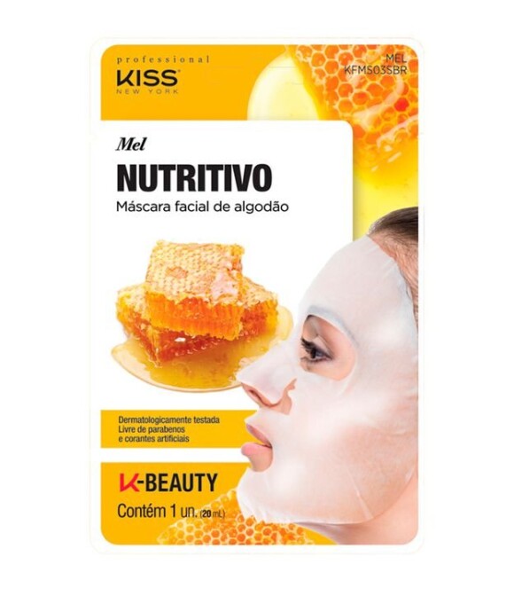 A máscara facial Mel Nutritivo, da Kiss New York, melhora a elasticidade da pele e evita o ressecamento. Conta com extrato de pepino, que é rico em antioxidantes naturais. Custa R$7,90