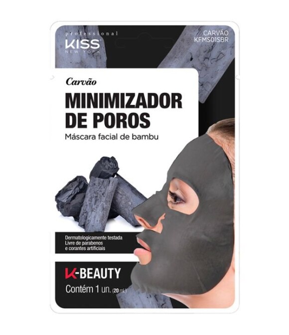 A máscara facial de bambu da Kiss New York conta com carvão em sua fórmula, que ajuda a remover as impurezas do rosto, e extrato de flor de camélia, que auxilia na redução dos poros. Custa R$7,90