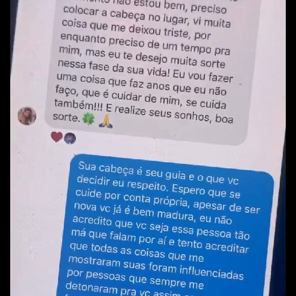 Lucas Viana expõe mensagem trocada com Hariany após 'A Fazenda'