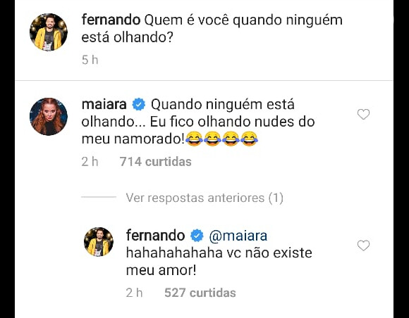 Maiara diverte Fernando com resposta picante