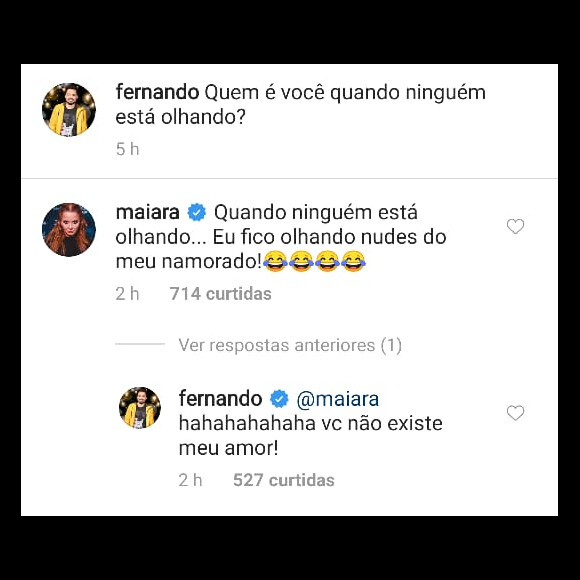 Maiara diverte Fernando com resposta picante