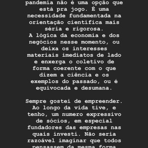 Luciano Huck desabafa sobre economia e quarentena durante pandemia do coronavírus
