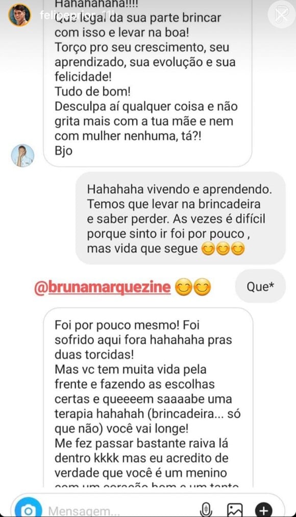 Bruna Marquezine conversa com Felipe Prior por direct no Instagram