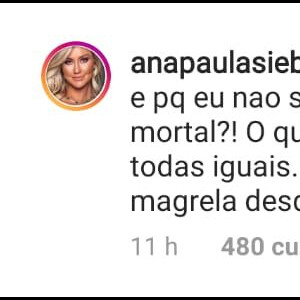 Ana Paula Siebert rebateu comentário de internauta sobre seu corpo pós-parto