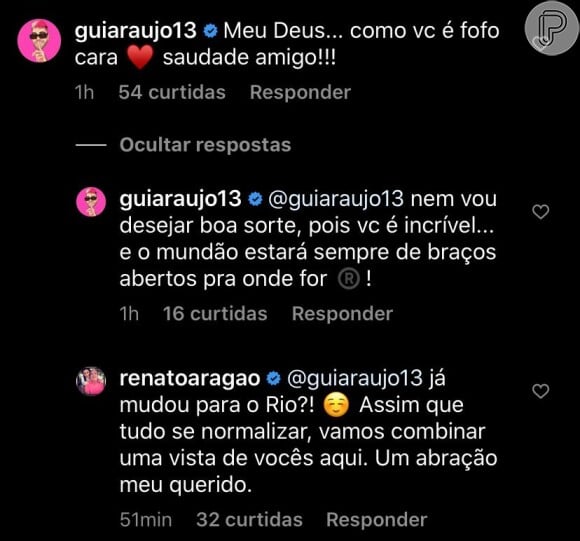 Renato Aragão ganha mensagem carinhosa de Gui Araújo, seu amigo e namorado de Anitta