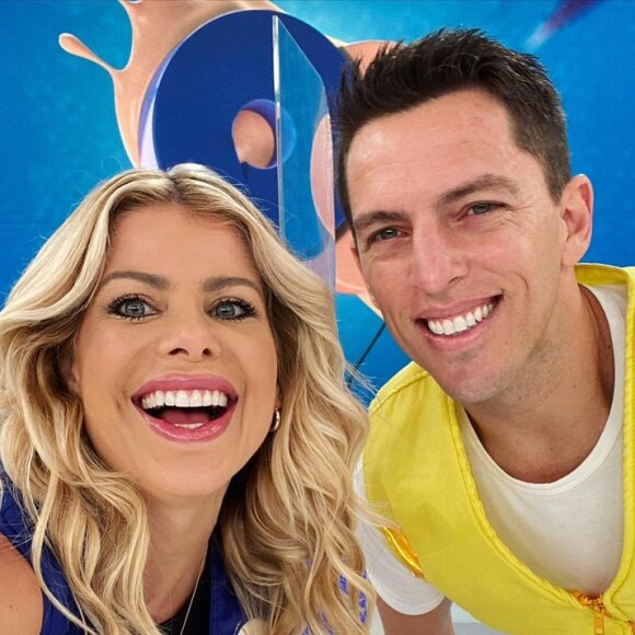 Karina Bacchi e o marido, Amaury Nunes, participaram juntos do 'Domingo Legal'