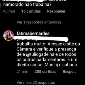 Fátima Bernardes respondeu internauta sobre Túlio Gadêlha