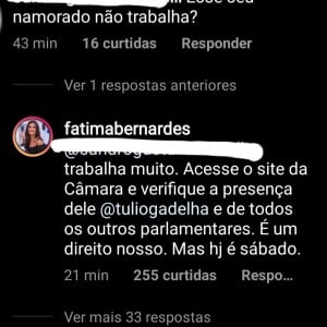 Fátima Bernardes respondeu internauta sobre Túlio Gadêlha