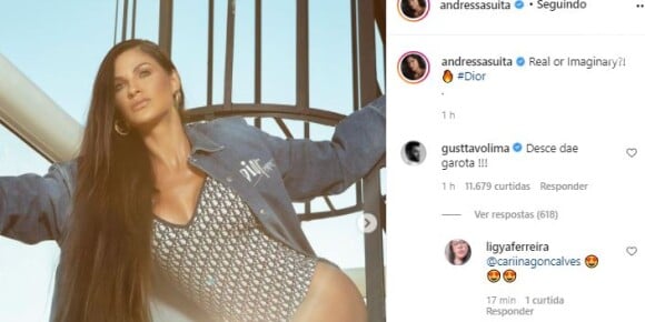 Andressa Suita faz foto em escada e ganha 'pedido' de Gusttavo Lima. Confira!