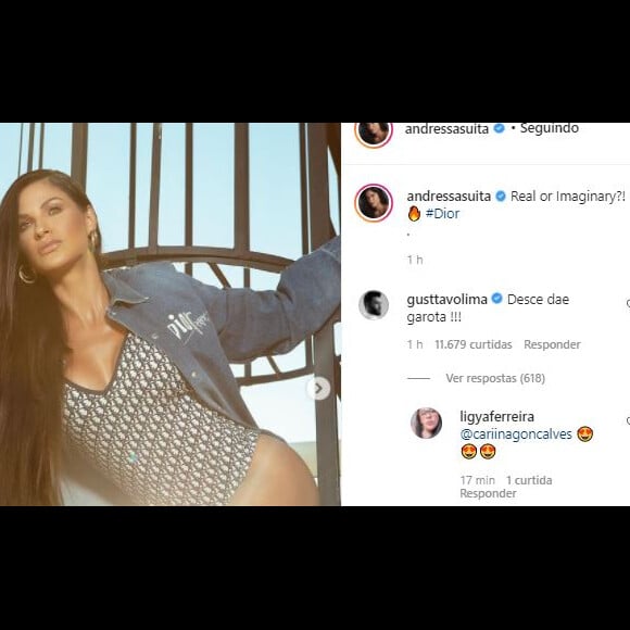 Andressa Suita faz foto em escada e ganha 'pedido' de Gusttavo Lima. Confira!