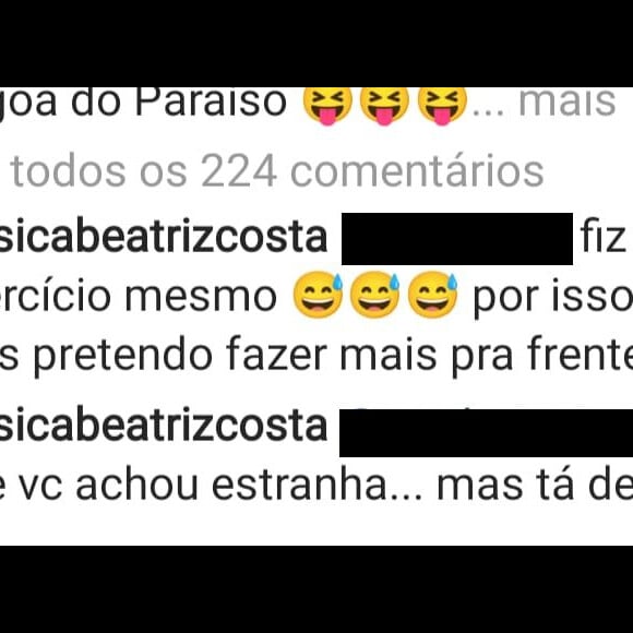 Jéssica Costa rebateu alguns comentários de internautas que criticaram seu corpo em fotos de biquíni