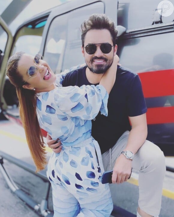Maiara e Fernando Zor ficaram noivos em Dubai durante salto de paraquedas