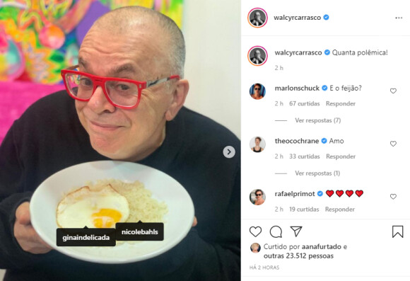 Walcyr Carrasco brinca após agitação na web e posta vídeo comendo um prato de arroz com ovo
