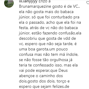 Enzo Celulari curte comentário de fã sobre situação de Bruna Marquezine e Neymar