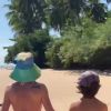 Ana Maria Braga voltou a ser elogiada ao surgir de biquíni em caminhada com o neto Bento, 9 anos, em praia da Bahia
