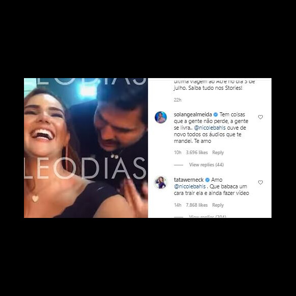 Tatá Werneck e Solange Almeida apoiam Nicole Bahls após traição