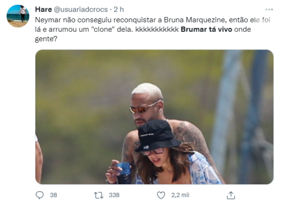 Internautas apontaram semelhança de Bruna Marquezine com Bruna Biancardi e lamentaram que a atriz não esteja em Ibiza com Neymar