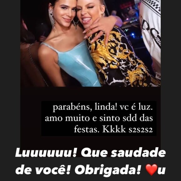 Luísa Sonza parabeniza Bruna Marquezine pelos 26 anos