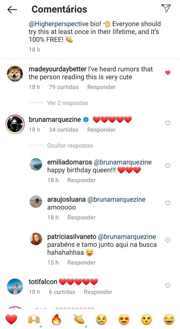 Bruna Marquezine comenta com corações postagens 'manifestando' novo amor