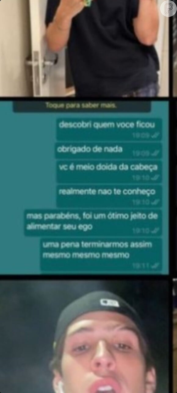 Nas mensagens, João Guilherme lamenta o fato de Jade ter ficado com Neymar
