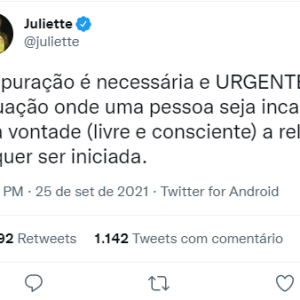 Juliette pediu urgência na apuração do caso