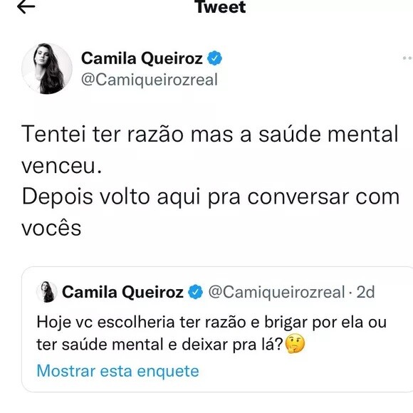 Antes da nota oficial, Camila Queiroz havia feito post enigmático nas redes sociais