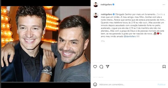 Rodrigo Faro fez post emocionante sobre o irmão