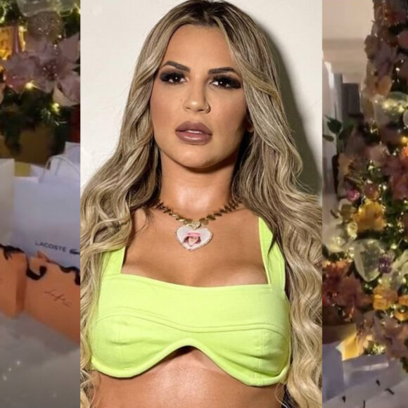 Deolane Bezerra mostra árvore de Natal gigantesca, filma sacolas de grife com presentes de marca, mas afirma que preferia dar caixinha com dinheiro para os familiares