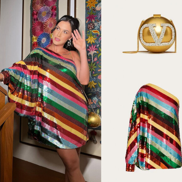 Vestido arco-íris e bolsa metalizada: look de Andressa Suita ultrapassa R$ 100 mil