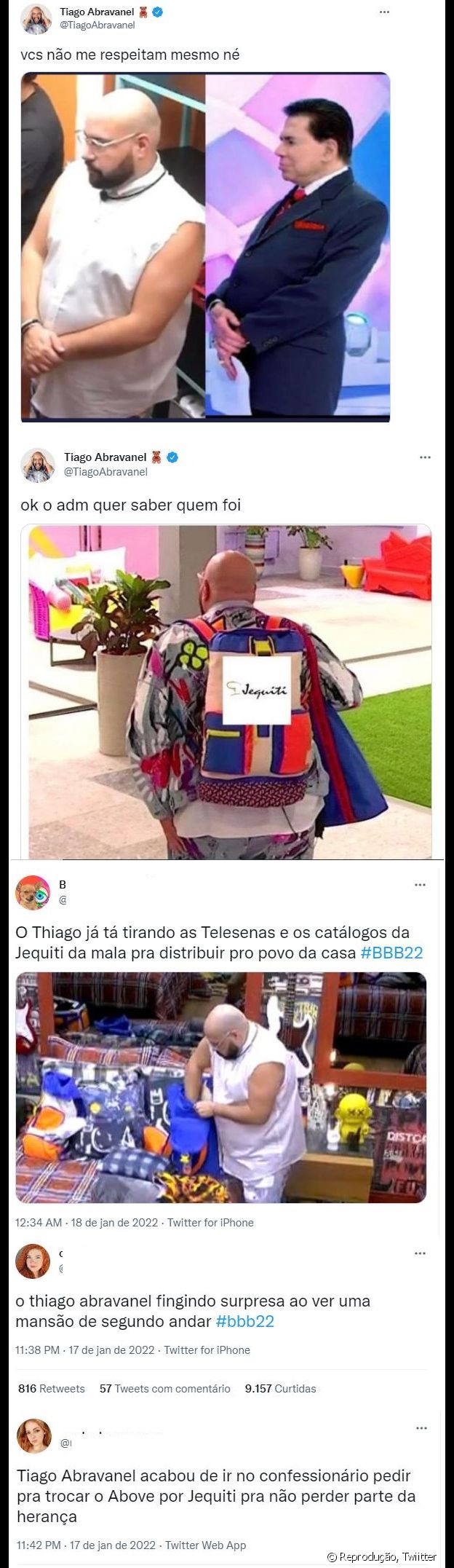 'BBB 22': Tiago Abravanel vira meme na web por causa de vínculo com Silvio Santos