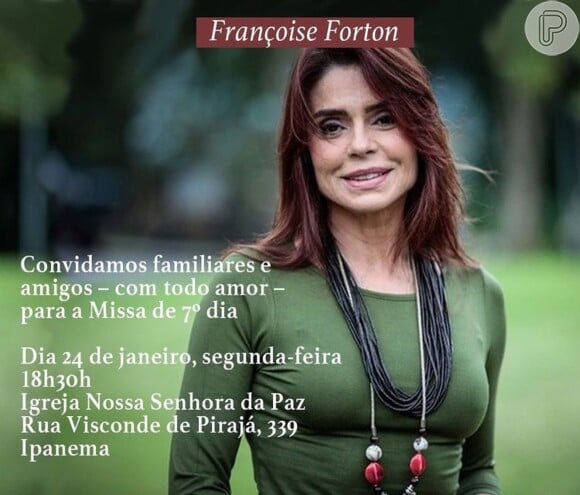 Françoise Forton terá missa de 7º dia aberta ao público em Ipanema, Rio de Janeiro, nesta segunda-feira (24)