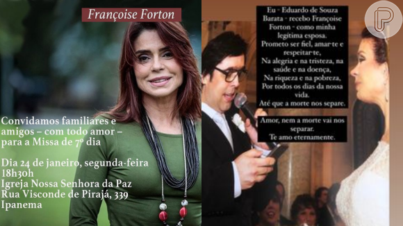 Eduardo Barata, viúvo de Françoise Forton, desabafou no Instagram neste domingo (23) sobre a morte da atriz