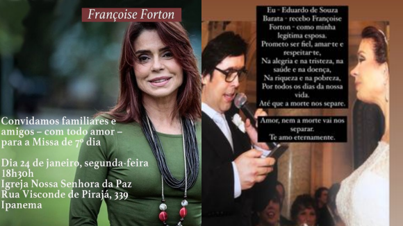 Viúvo de Françoise Forton desabafa ao anunciar missa de 7º dia: 'Meses de luta'