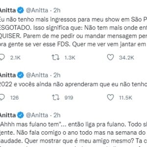 Anitta explica situação que passa quando vem fazer shows no Brasil