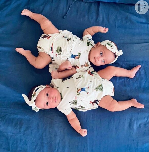 Filhas gêmeas de Nanda Costa e Lan Lanh aparecem com frequência nas redes sociais das mamães e sempre dão um show de fofura