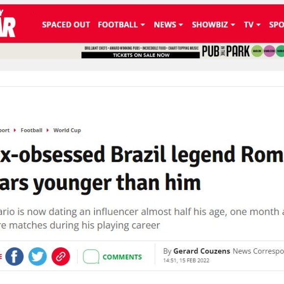 Jornal britânico chama Romário de 'viciado em sexo'