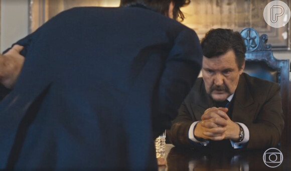 Davi (Rafael Vitti) encara Matias (Antonio Calloni) após condenação na novela 'Além da Ilusão'